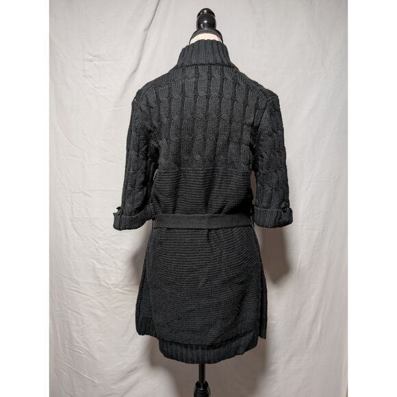 Merona Women's Black Belted Knit Sweater Button‎ Up Cardigan Pockets Size XL - Picture 7 of 12